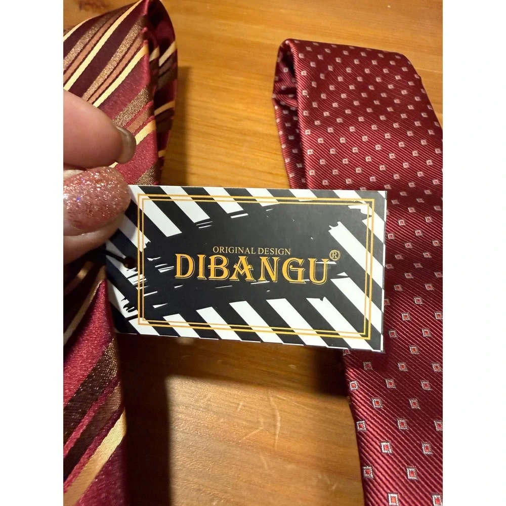 DIBANGU Mens Silk Tie Lot of 3 Burgundy Red Striped Geometric Classic NWT